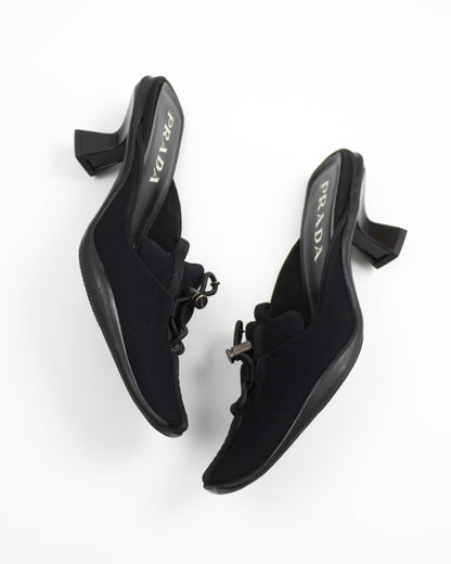 Vintage F/W 1999 Prada Black Nylon Kitten Heel Mules / 36.5 (US 6.5)