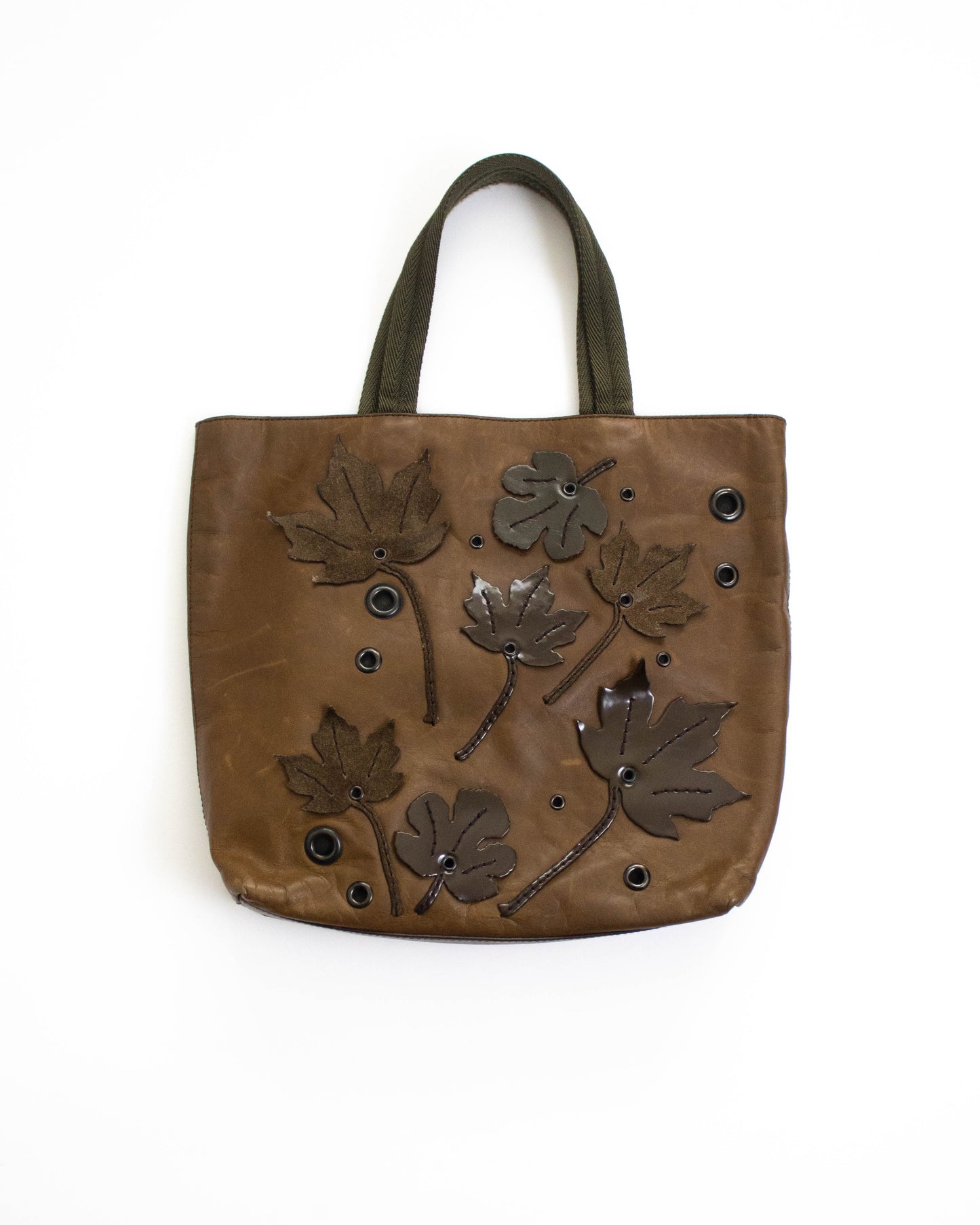 Vintage F/W 1999 Prada Leaf Applique Brown Leather Bag