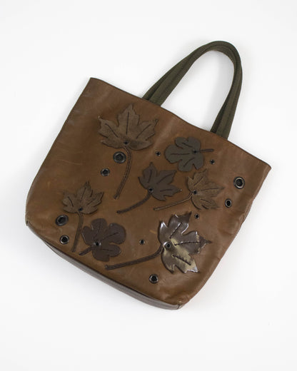 Vintage F/W 1999 Prada Leaf Applique Brown Leather Bag