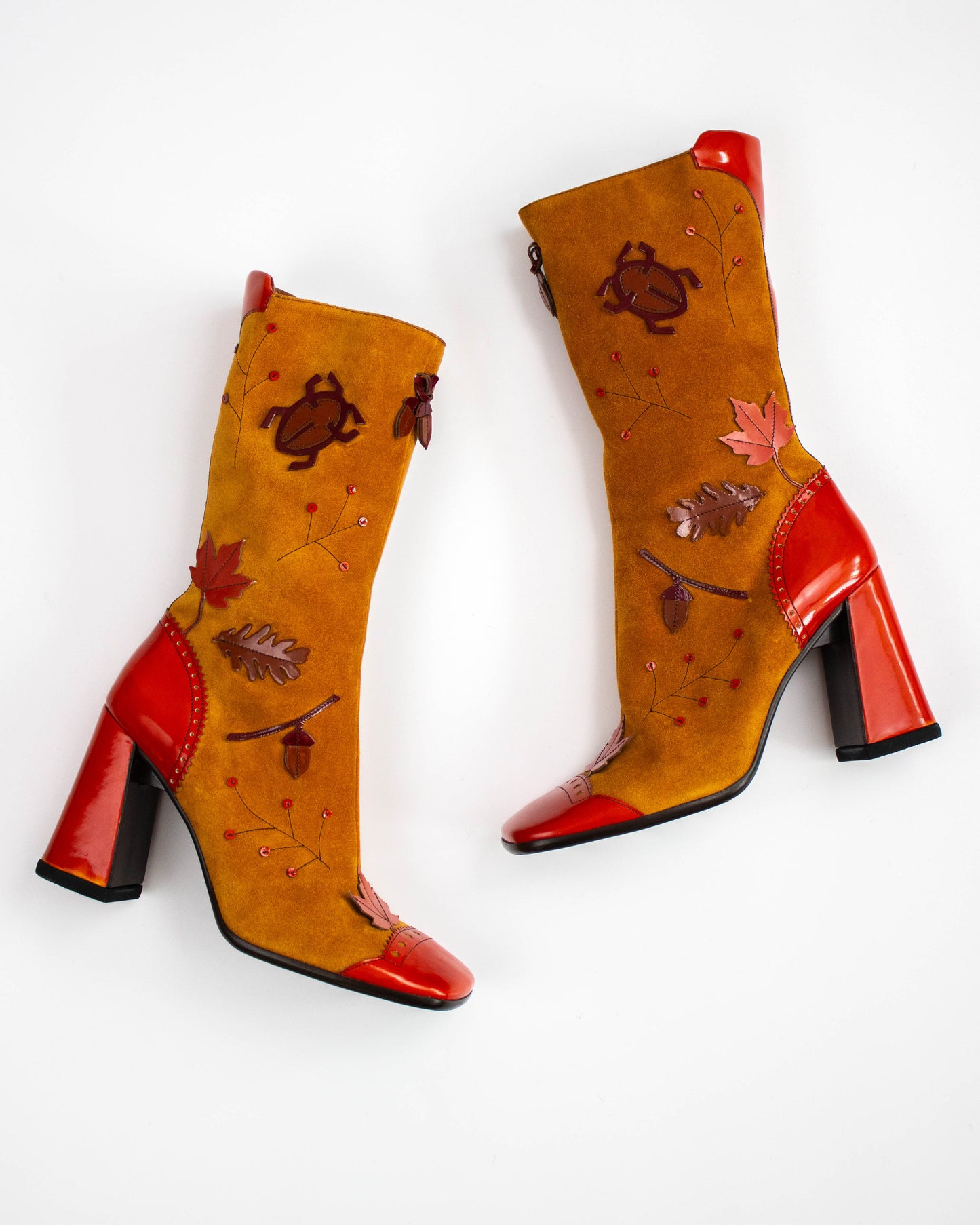 Vintage F/W 1999 Prada Leaves and Bugs Applique Suede Boots / 37.5 (US 7.5)