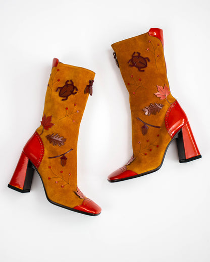 Vintage F/W 1999 Prada Leaves and Bugs Applique Suede Boots / 37.5 (US 7.5)