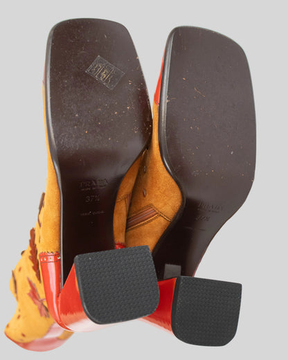 Vintage F/W 1999 Prada Leaves and Bugs Applique Suede Boots / 37.5 (US 7.5)