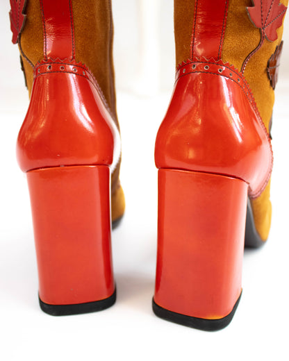 Vintage F/W 1999 Prada Leaves and Bugs Applique Suede Boots / 37.5 (US 7.5)