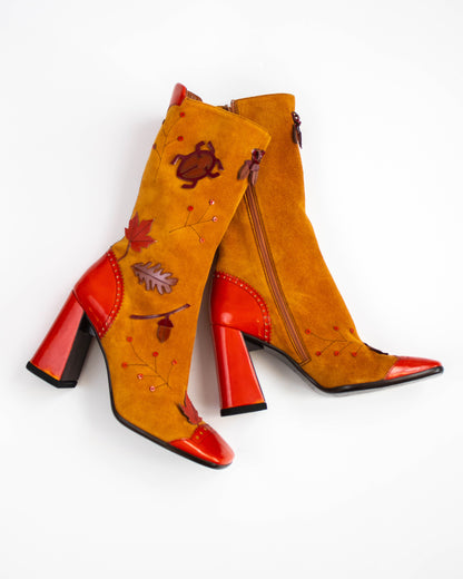 Vintage F/W 1999 Prada Leaves and Bugs Applique Suede Boots / 37.5 (US 7.5)