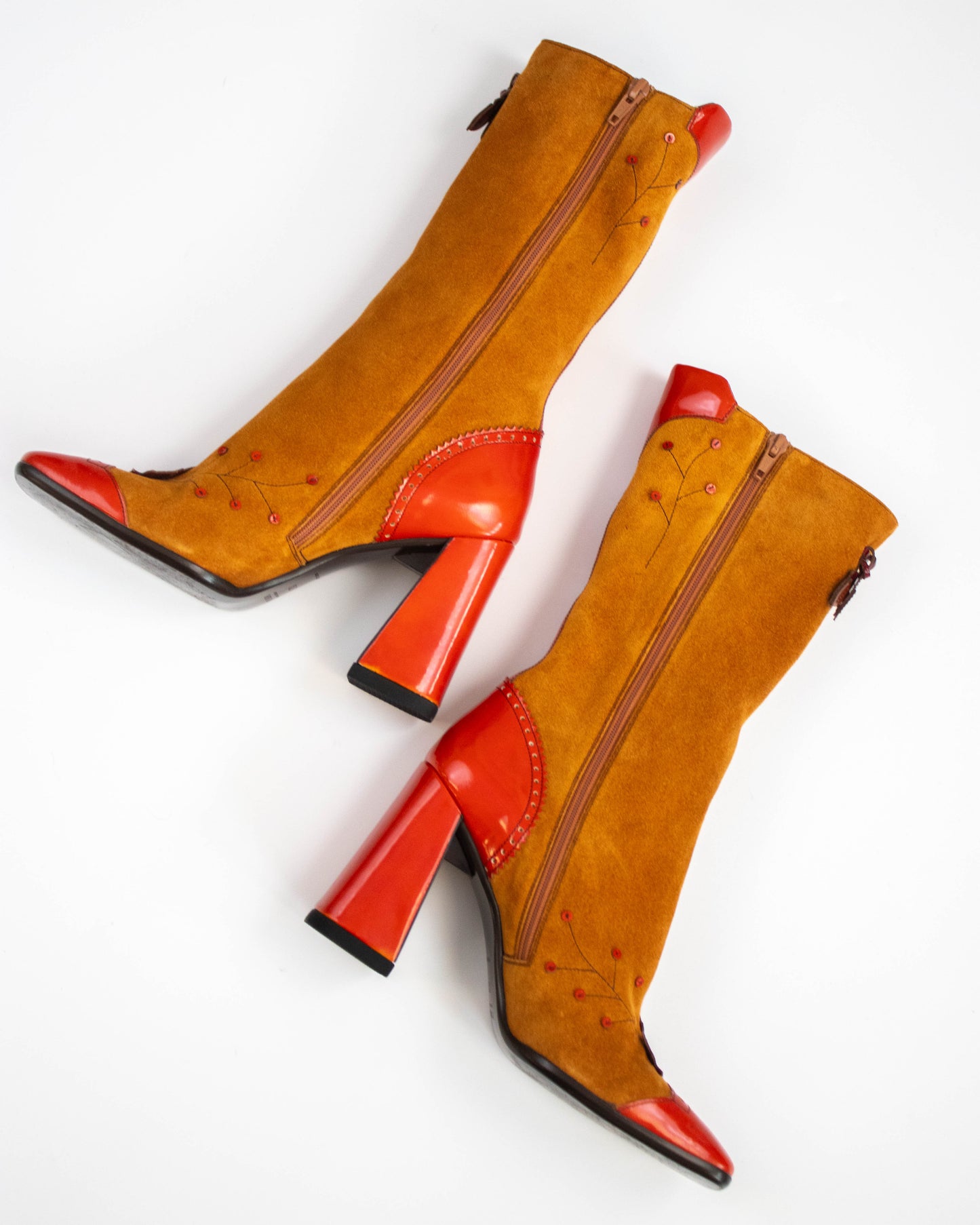 Vintage F/W 1999 Prada Leaves and Bugs Applique Suede Boots / 37.5 (US 7.5)