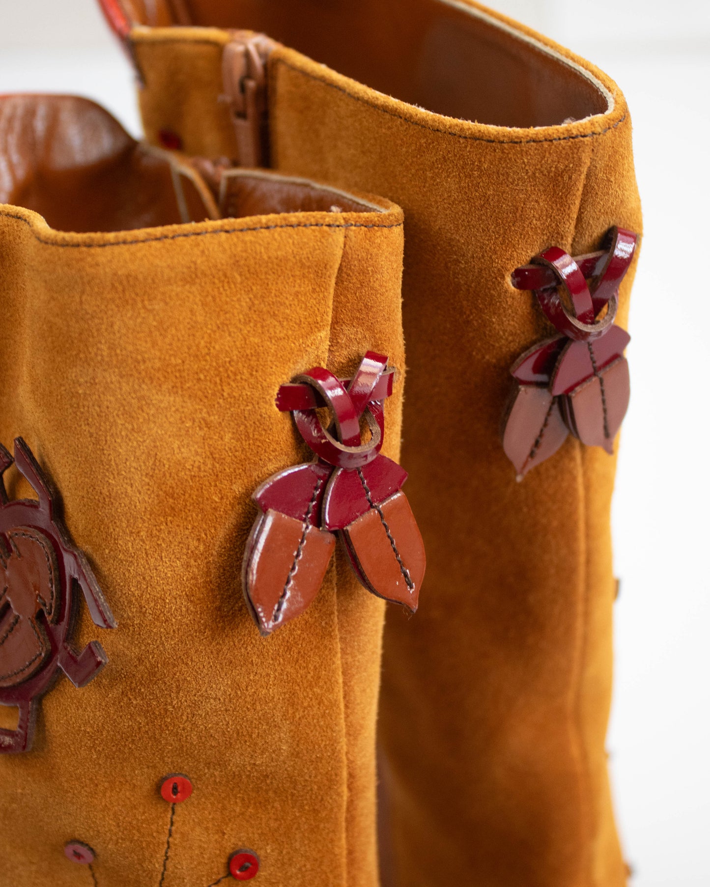 Vintage F/W 1999 Prada Leaves and Bugs Applique Suede Boots / 37.5 (US 7.5)