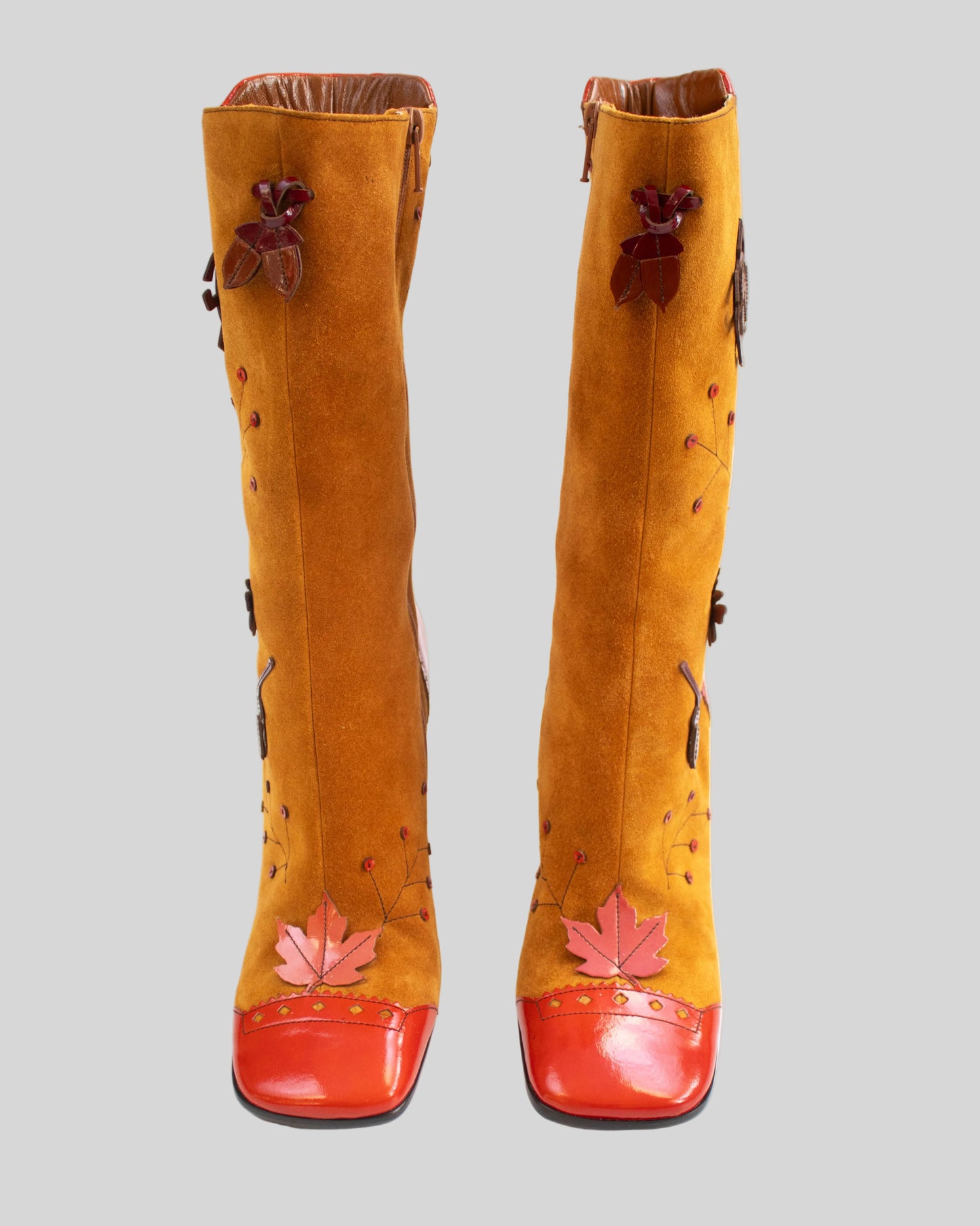 Vintage F/W 1999 Prada Leaves and Bugs Applique Suede Boots / 37.5 (US 7.5)