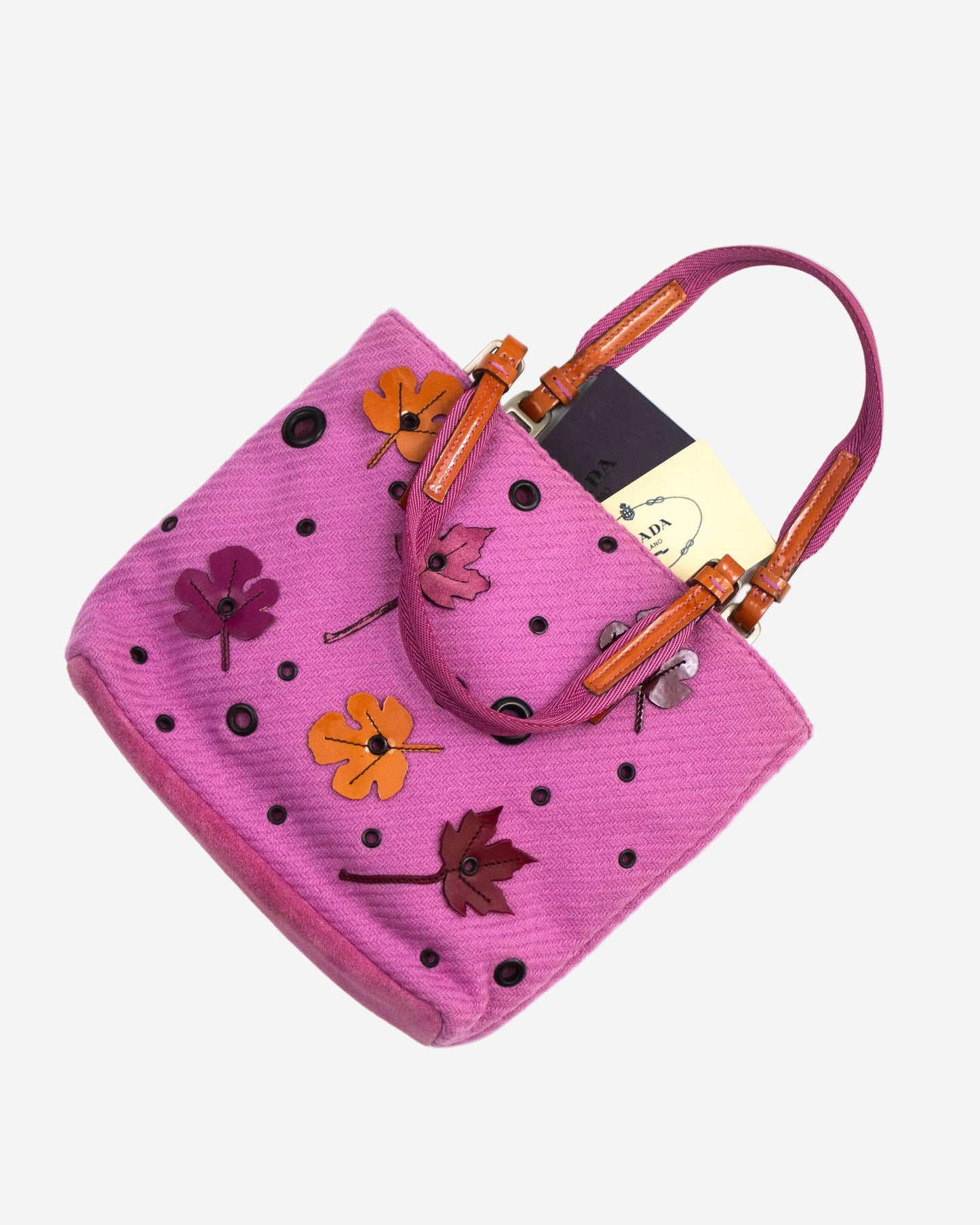 Vintage F/W 1999 Prada Pink Knit Leaf Applique Bag