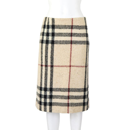 Vintage F/W 2000 Burberry Classic Giant Nova Check Thick Textured Wool Midi Skirt / S