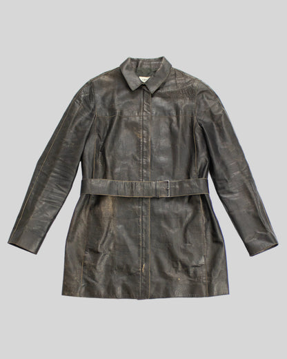 Brown leather Calvin Klein Collection F/W 2000 jacket on a white background