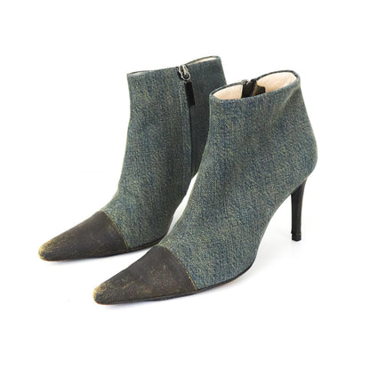 Vintage F/W 2000 Chanel Distressed Denim Leather Boots Runway Heels / 37 (US 7)