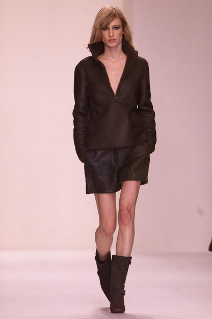 Vintage F/W 2001 Calvin Klein Collection Chocolate Brown Shearling Jacket / S-M