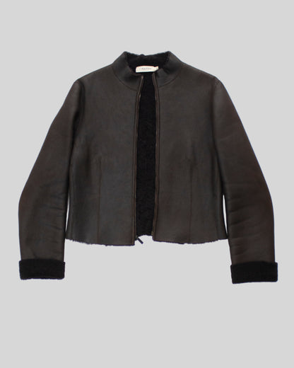 Vintage F/W 2001 Calvin Klein Collection Chocolate Brown Shearling Jacket / S-M