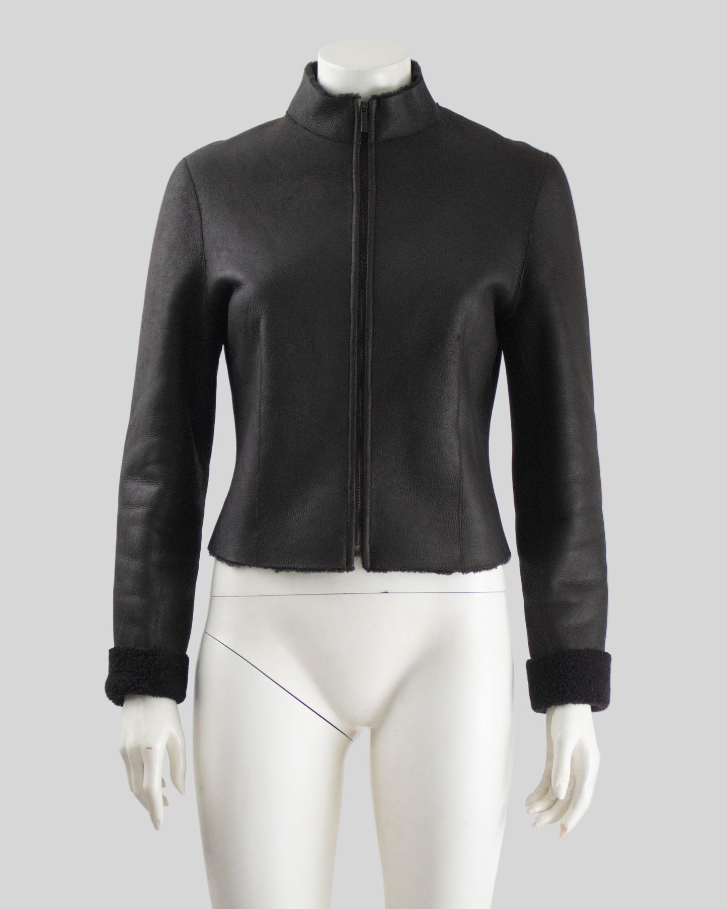 Vintage F/W 2001 Calvin Klein Collection Chocolate Brown Shearling Jacket / S-M