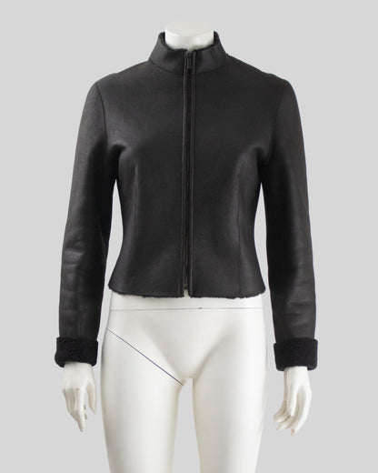 Vintage F/W 2001 Calvin Klein Collection Chocolate Brown Shearling Jacket / S-M