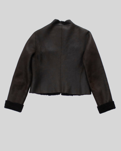 Vintage F/W 2001 Calvin Klein Collection Chocolate Brown Shearling Jacket / S-M