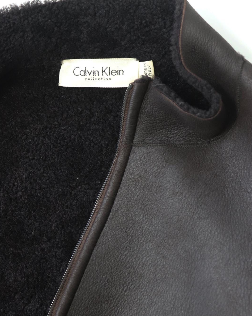 Vintage F/W 2001 Calvin Klein Collection Chocolate Brown Shearling Jacket / S-M