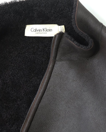 Vintage F/W 2001 Calvin Klein Collection Chocolate Brown Shearling Jacket / S-M