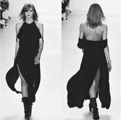 Vintage F/W 2001 Calvin Klein Collection Long Black Silk Dress Runway Gown / S-M
