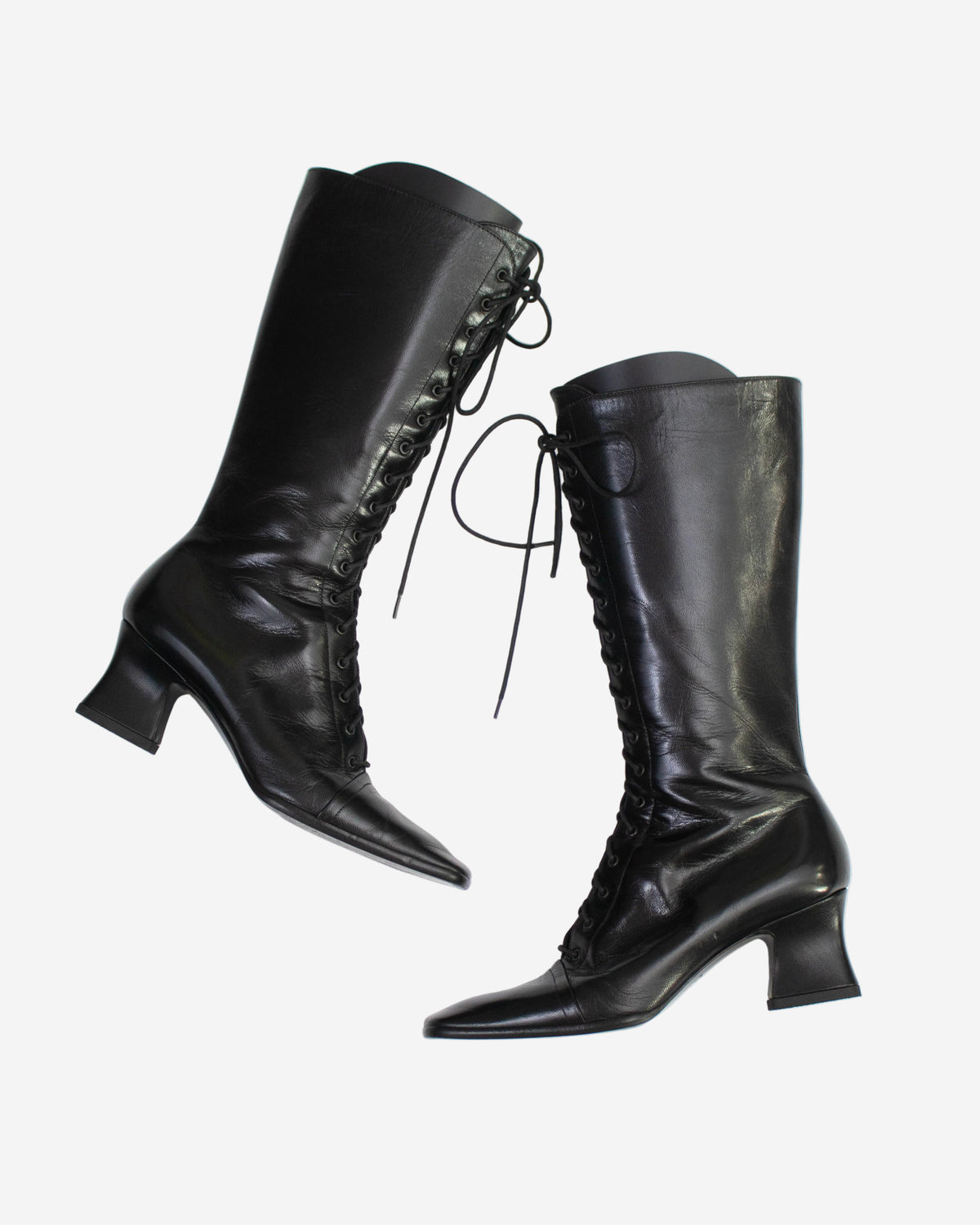 Vintage F/W 2001 Prada Black Lace Up Victorian Boots / 36.5 (US 6.5)