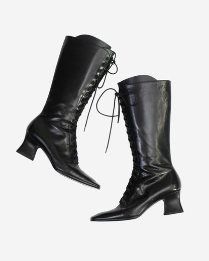 Vintage F/W 2001 Prada Black Lace Up Victorian Boots / 36.5 (US 6.5)