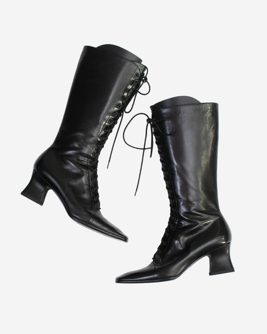 Vintage F/W 2001 Prada Black Lace Up Victorian Boots / 36.5 (US 6.5)