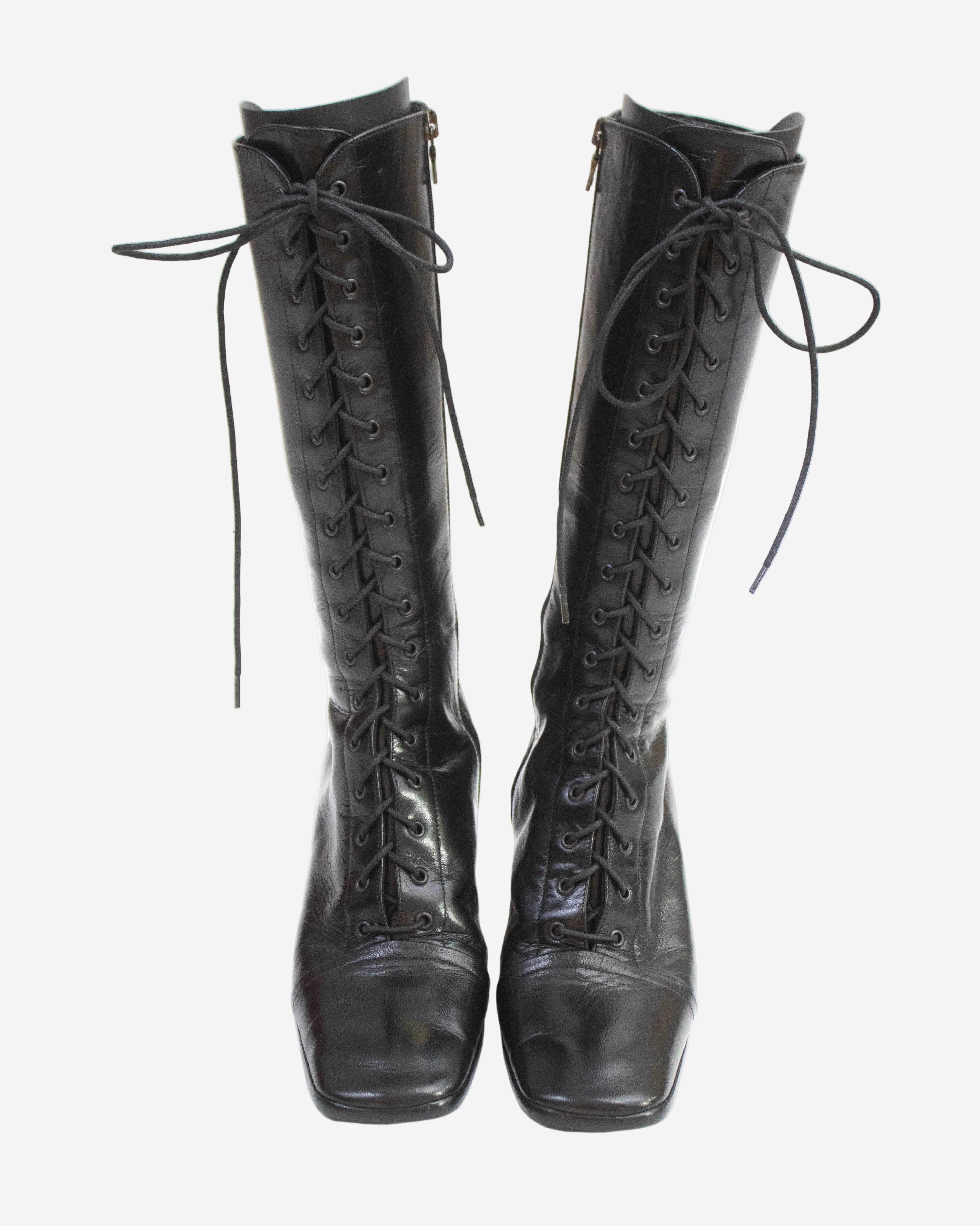 Vintage F/W 2001 Prada Black Lace Up Victorian Boots / 36.5 (US