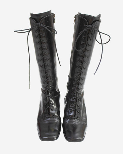 Vintage F/W 2001 Prada Black Lace Up Victorian Boots / 36.5 (US 6.5)
