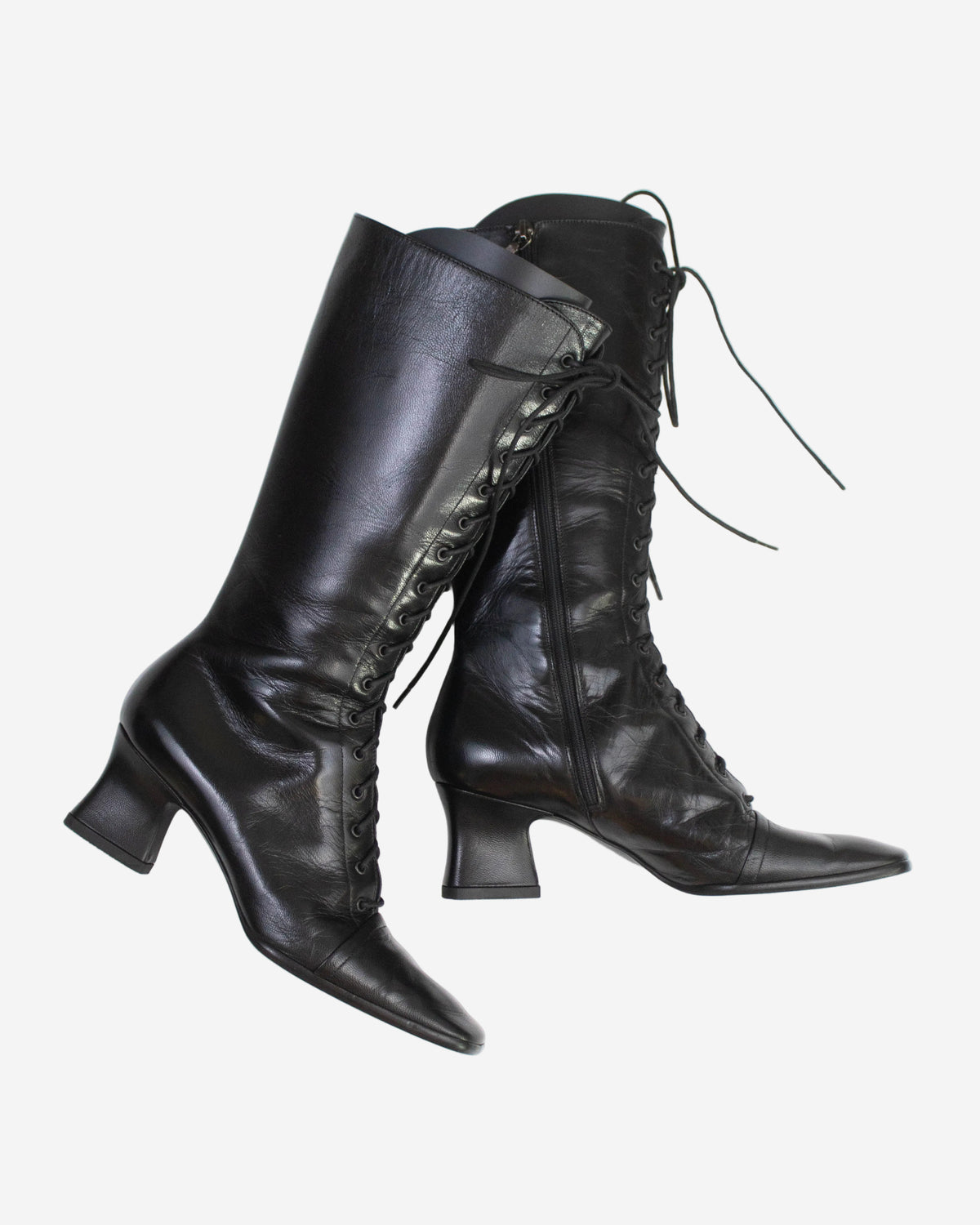 Vintage F/W 2001 Prada Black Lace Up Victorian Boots / 36.5 (US 6.5)