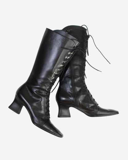 Vintage F/W 2001 Prada Black Lace Up Victorian Boots / 36.5 (US 6.5)