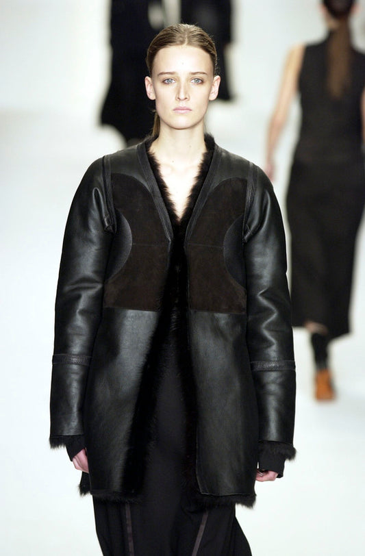 Vintage F/W 2002 Calvin Klein Collection Runway Black Shearling Coat / S