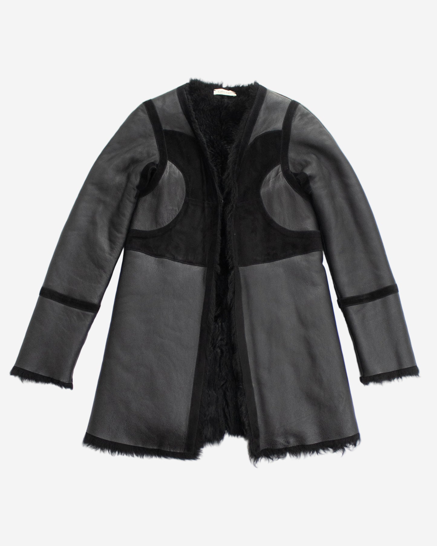Vintage F/W 2002 Calvin Klein Collection Runway Black Shearling Coat / S