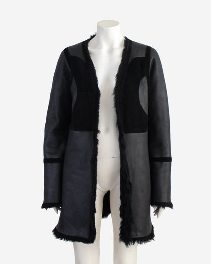 Vintage F/W 2002 Calvin Klein Collection Runway Black Shearling Coat / S