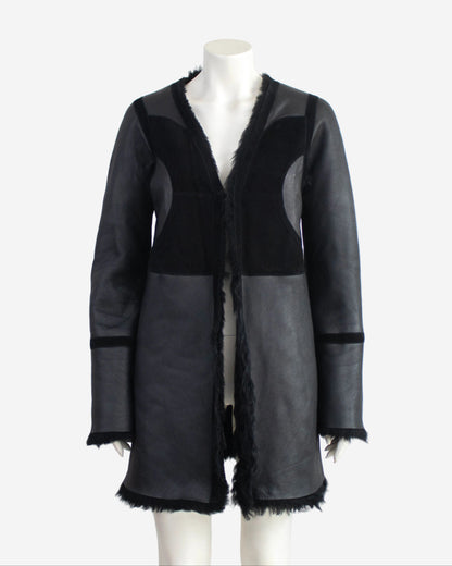 Vintage F/W 2002 Calvin Klein Collection Runway Black Shearling Coat / S