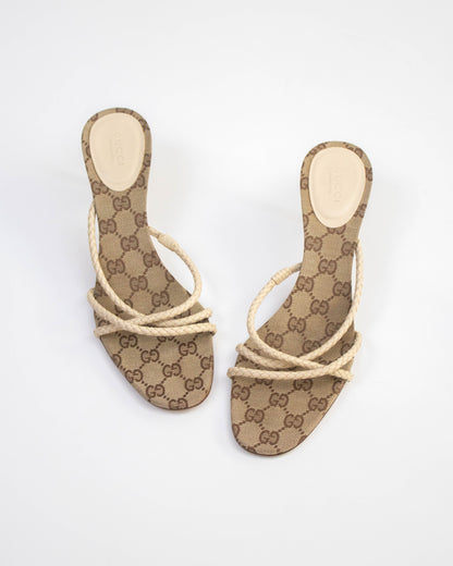 Vintage F/W 2002 Gucci Monogram Canvas Kitten Heel Mules / 40 (US 10)