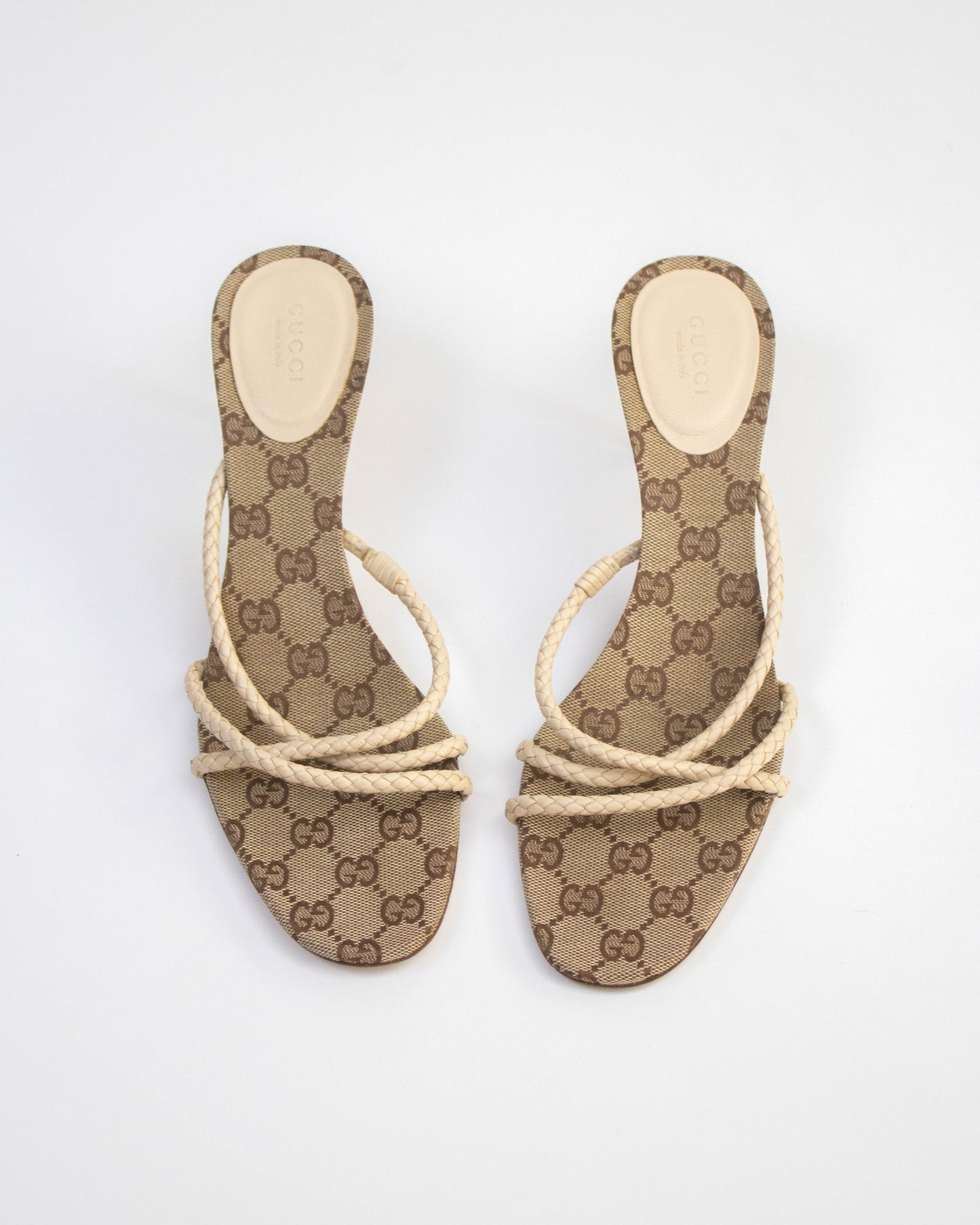 Vintage F/W 2002 Gucci Monogram Canvas Kitten Heel Mules / 40 (US 10)
