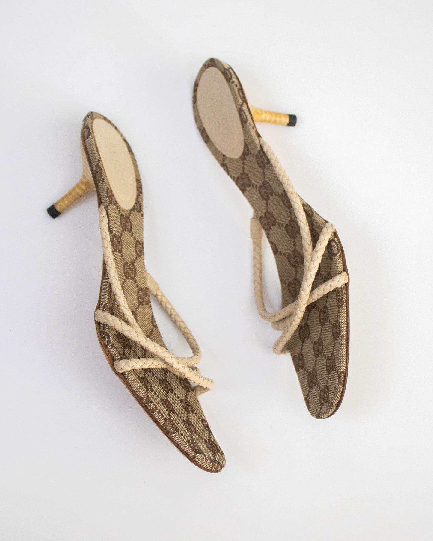 Vintage F/W 2002 Gucci Monogram Canvas Kitten Heel Mules / 40 (US 10)