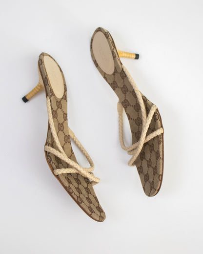 Vintage F/W 2002 Gucci Monogram Canvas Kitten Heel Mules / 40 (US 10)