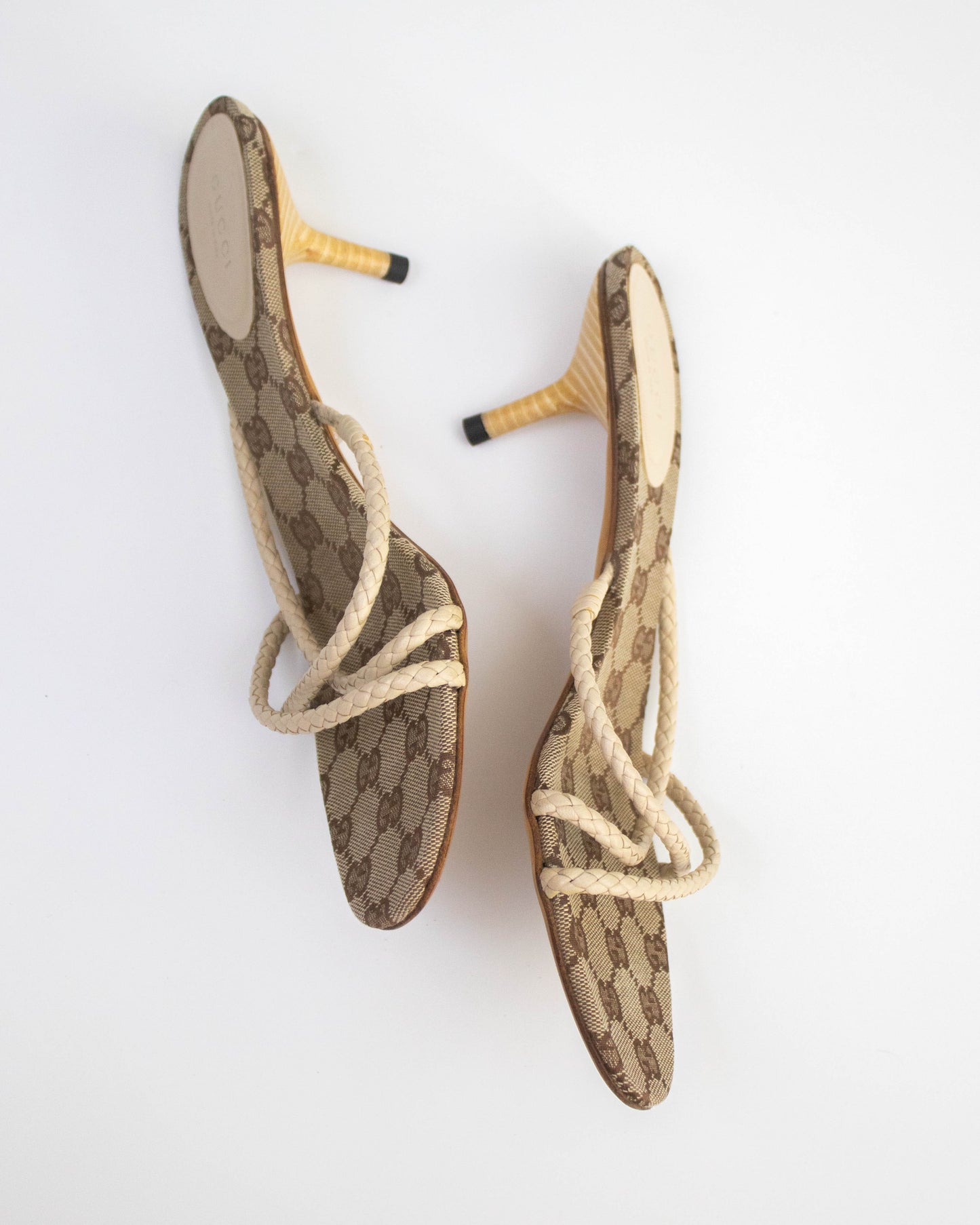 Vintage F/W 2002 Gucci Monogram Canvas Kitten Heel Mules / 40 (US 10)
