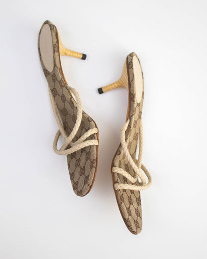 Vintage F/W 2002 Gucci Monogram Canvas Kitten Heel Mules / 40 (US 10)