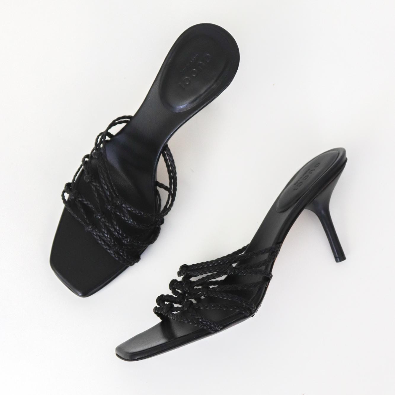 Vintage F/W 2002 Gucci by Tom Ford Black Braided Leather Mules / 35.5 (US 5.5)