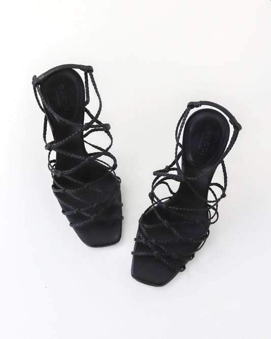Vintage F/W 2002 Gucci by Tom Ford Black Braided Leather Stiletto Sandals / 36 (US 6)