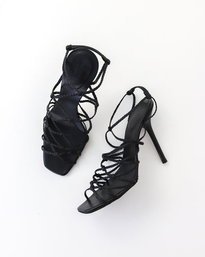 Vintage F/W 2002 Gucci by Tom Ford Black Braided Leather Stiletto Sandals / 36 (US 6)
