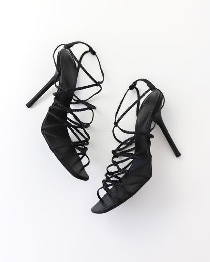 Vintage F/W 2002 Gucci by Tom Ford Black Braided Leather Stiletto Sandals / 36 (US 6)