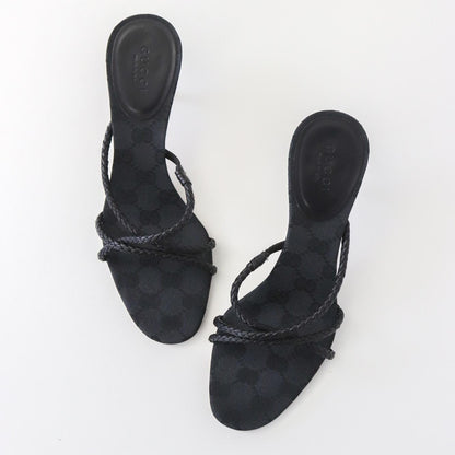 Vintage F/W 2002 Gucci by Tom Ford GG Monogram Kitten Heels Leather Rope Mules / 35 (US 5)