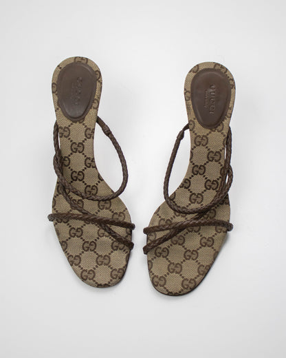 Vintage F/W 2002 Gucci by Tom Ford Monogram Braided Leather Mule Heels / 39 (US 9)