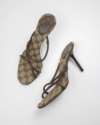 Vintage F/W 2002 Gucci by Tom Ford Monogram Braided Leather Mule Heels / 39 (US 9)
