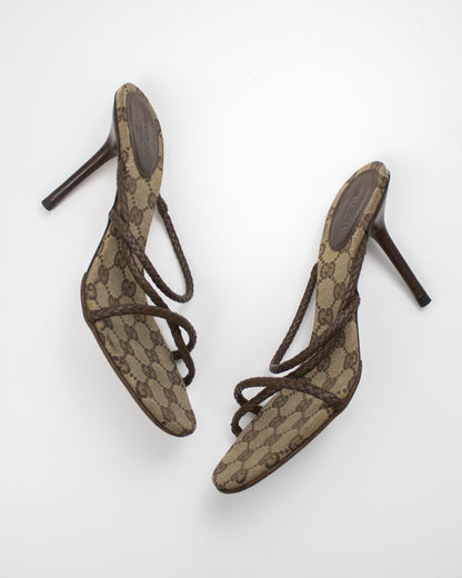 Vintage F/W 2002 Gucci by Tom Ford Monogram Braided Leather Mule Heels / 39 (US 9)