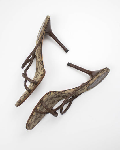 Vintage F/W 2002 Gucci by Tom Ford Monogram Braided Leather Mule Heels / 39 (US 9)