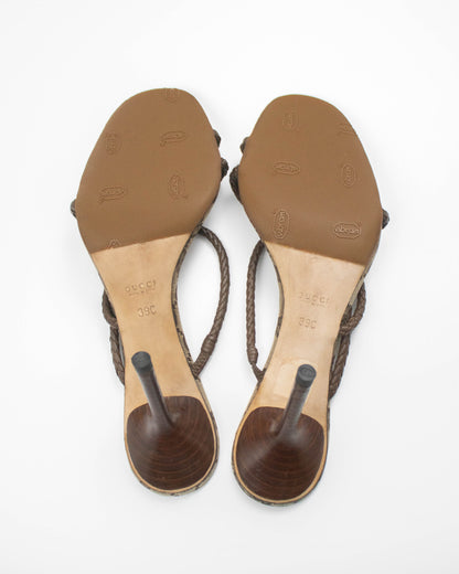 Vintage F/W 2002 Gucci by Tom Ford Monogram Braided Leather Mule Heels / 39 (US 9)